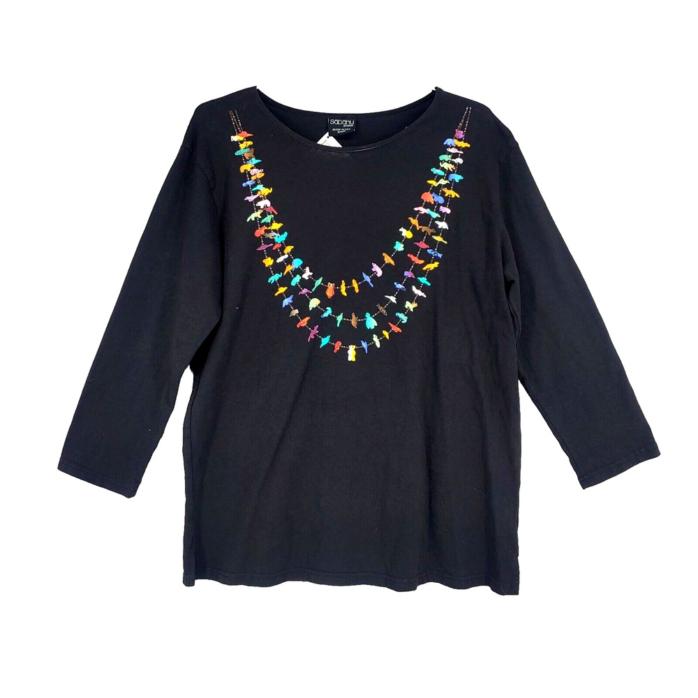 NEW Sabaku Artwear Top Women Small Black Shirt NWT Animal Necklace Casual USA